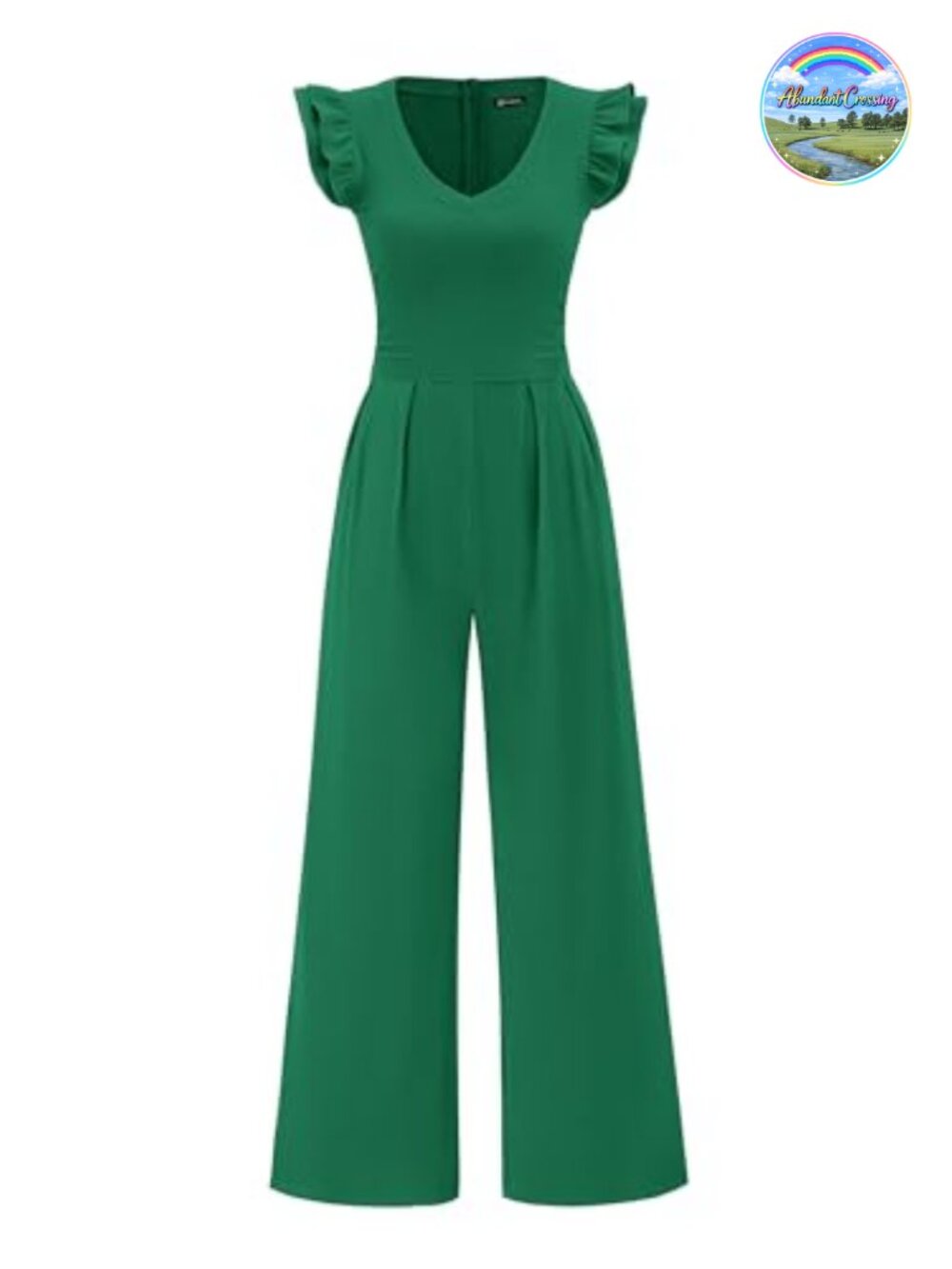 Women's V-Neck Ruffle Cap Sleeve Wide Leg Jumpsuit Stretch Knit One Piece